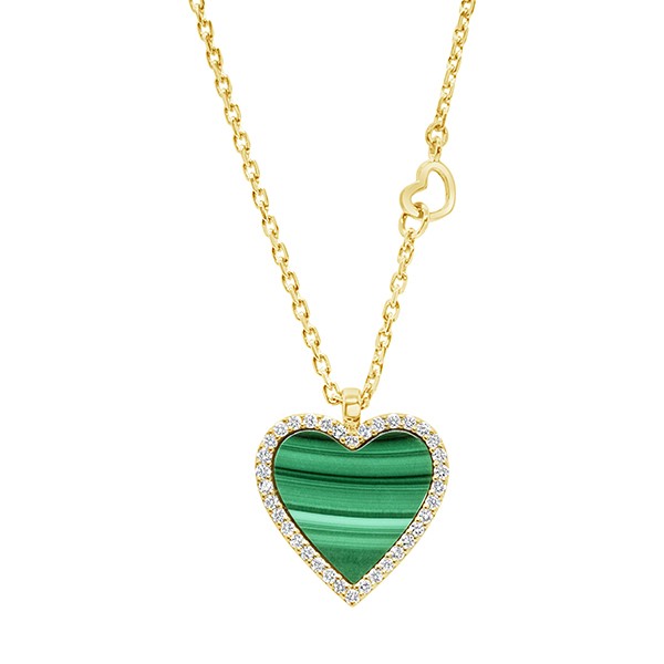 18K Malachite Diamond Heart Pendant on Chain